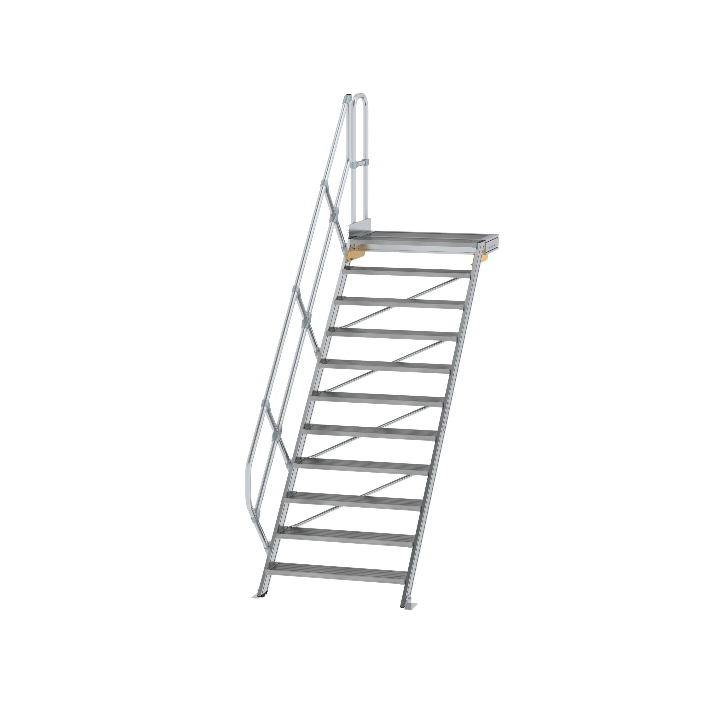 Treppe mit Plattform 45° Stufenbreite 1000 mm 11 Stufen Aluminium geriffelt