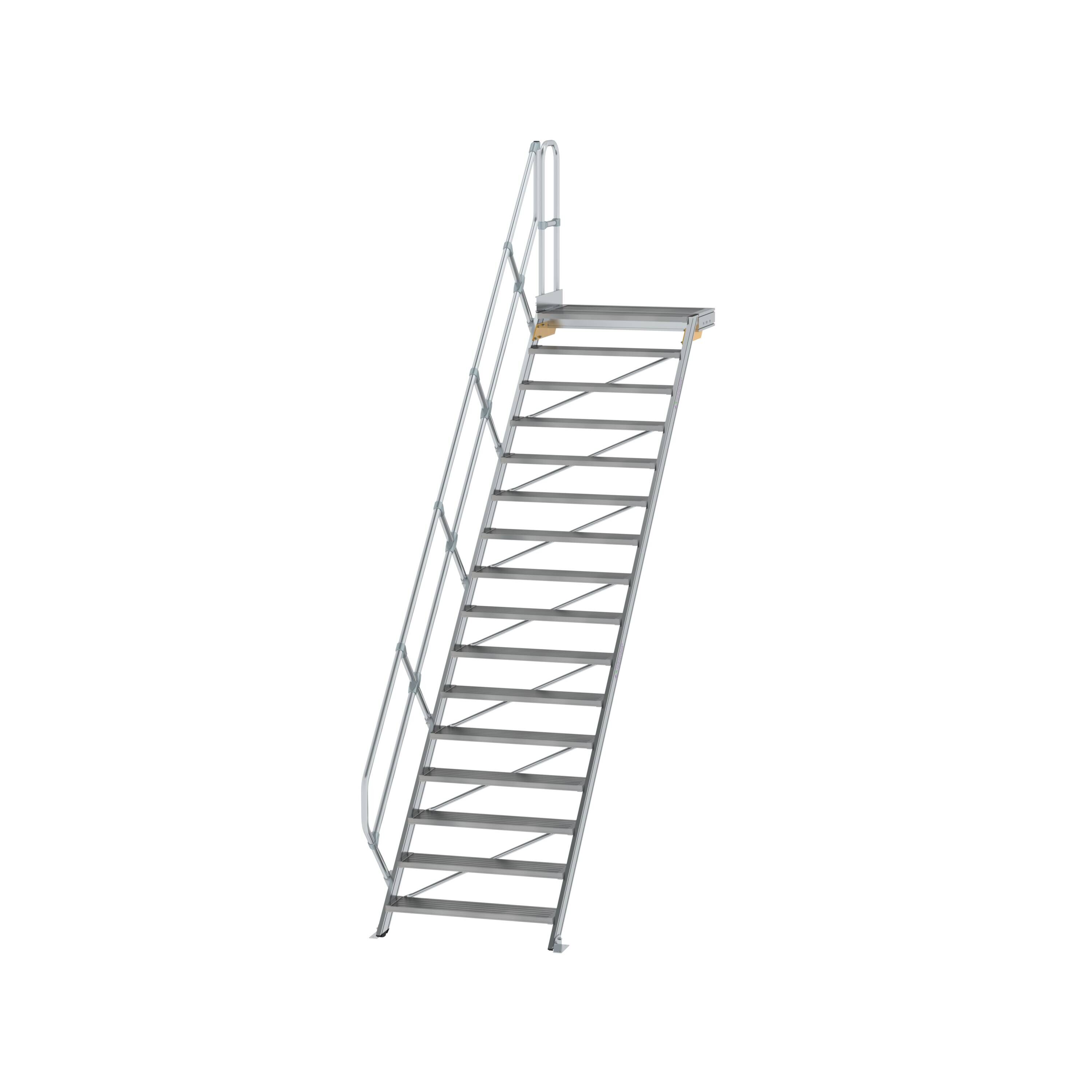 MUNK6004761775762215bobbie Treppe mit Plattform 45° Stufenbreite 1000 mm 16 Stufen Aluminium geriffelt