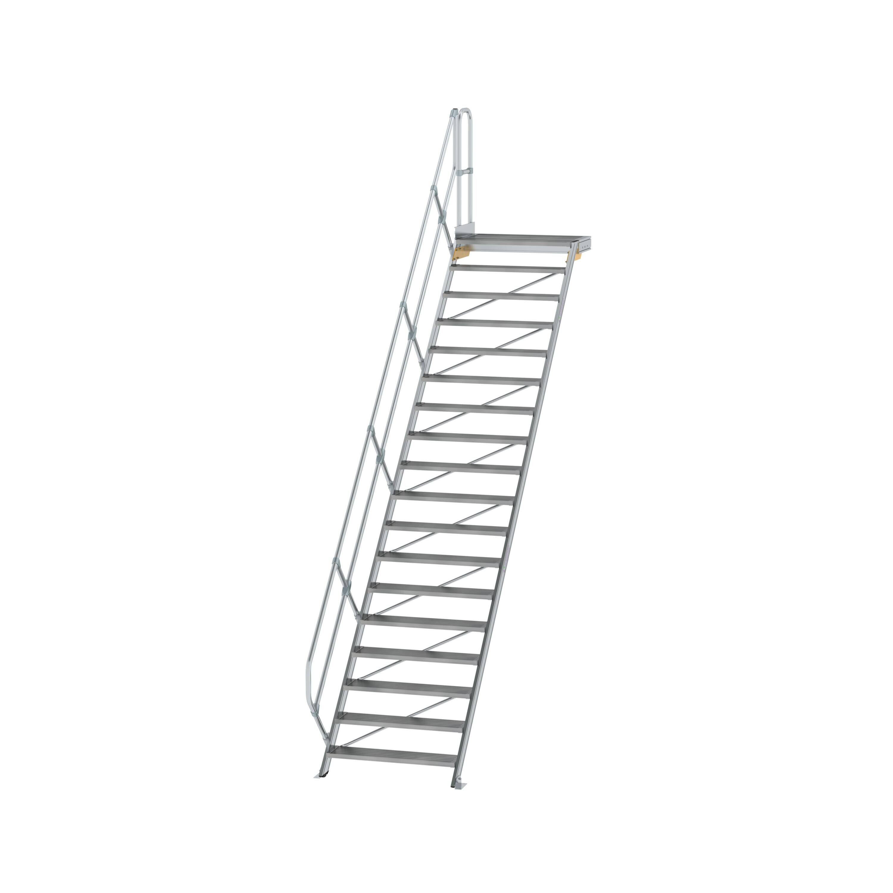 MUNK6004781775762216bobbie Treppe mit Plattform 45° Stufenbreite 1000 mm 18 Stufen Aluminium geriffelt