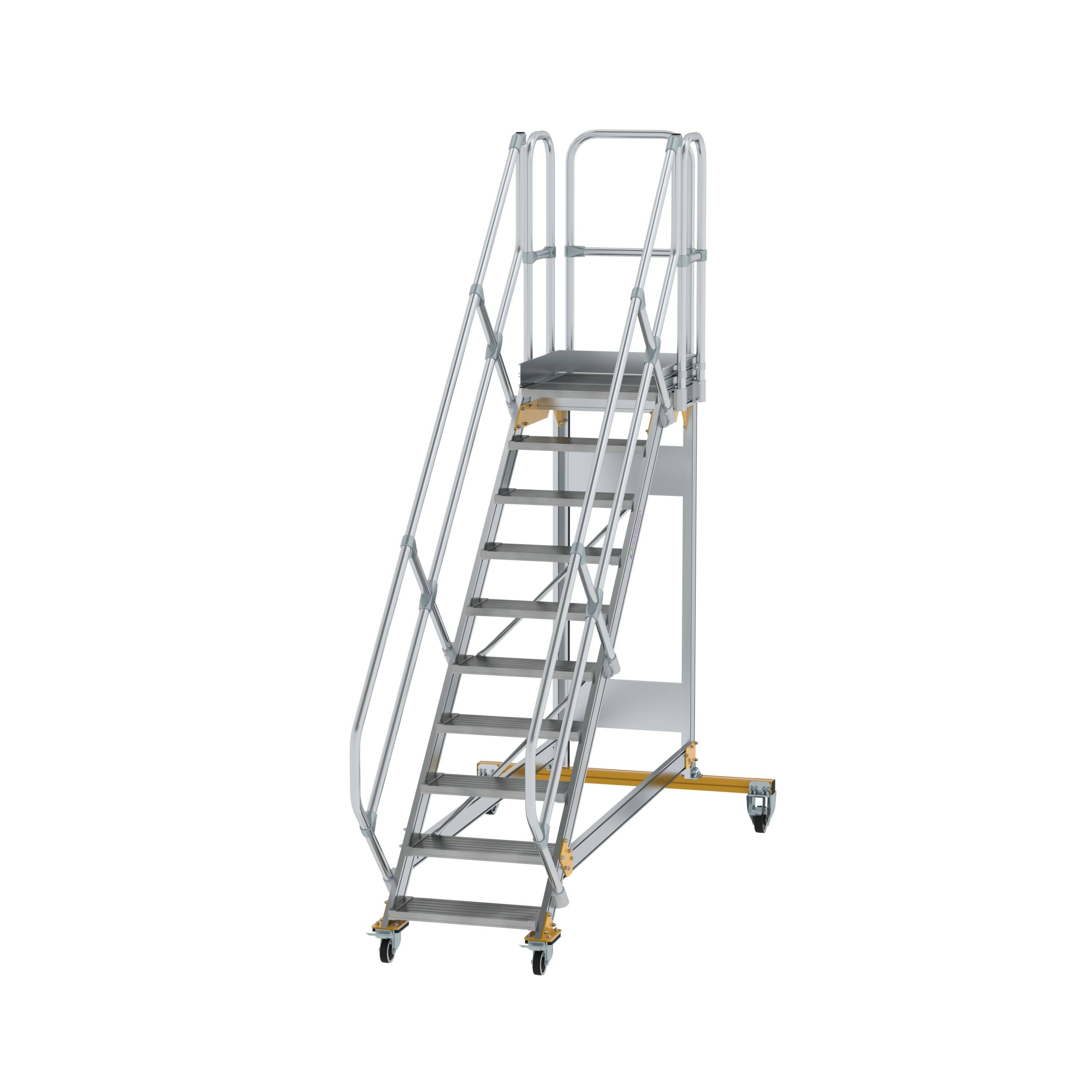 MUNK6007701775762244bobbie Plattformtreppe 45° fahrbar Stufenbreite 600 mm 10 Stufen Aluminium geriffelt