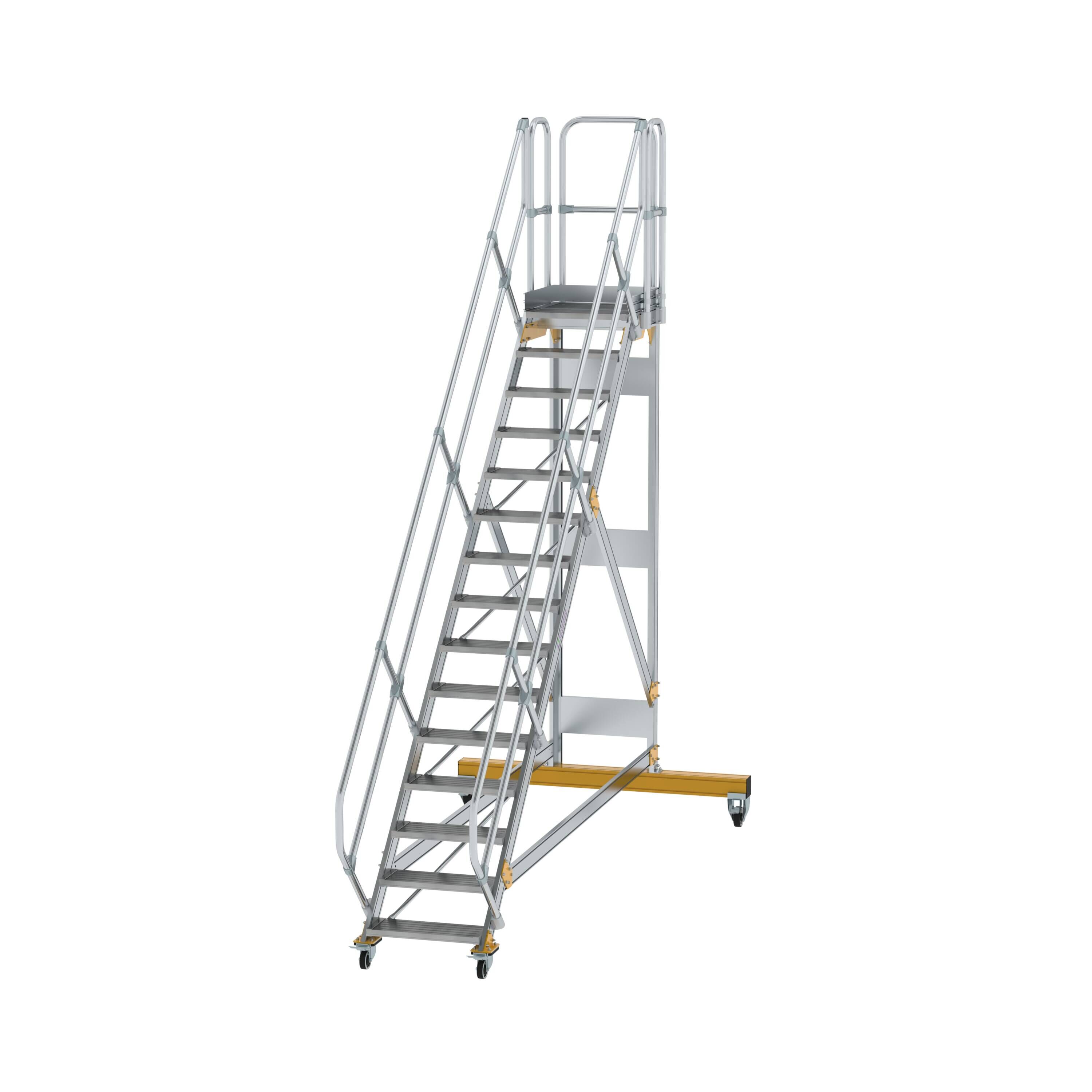 MUNK6007751775762246bobbie Plattformtreppe 45° fahrbar Stufenbreite 600 mm 15 Stufen Aluminium geriffelt
