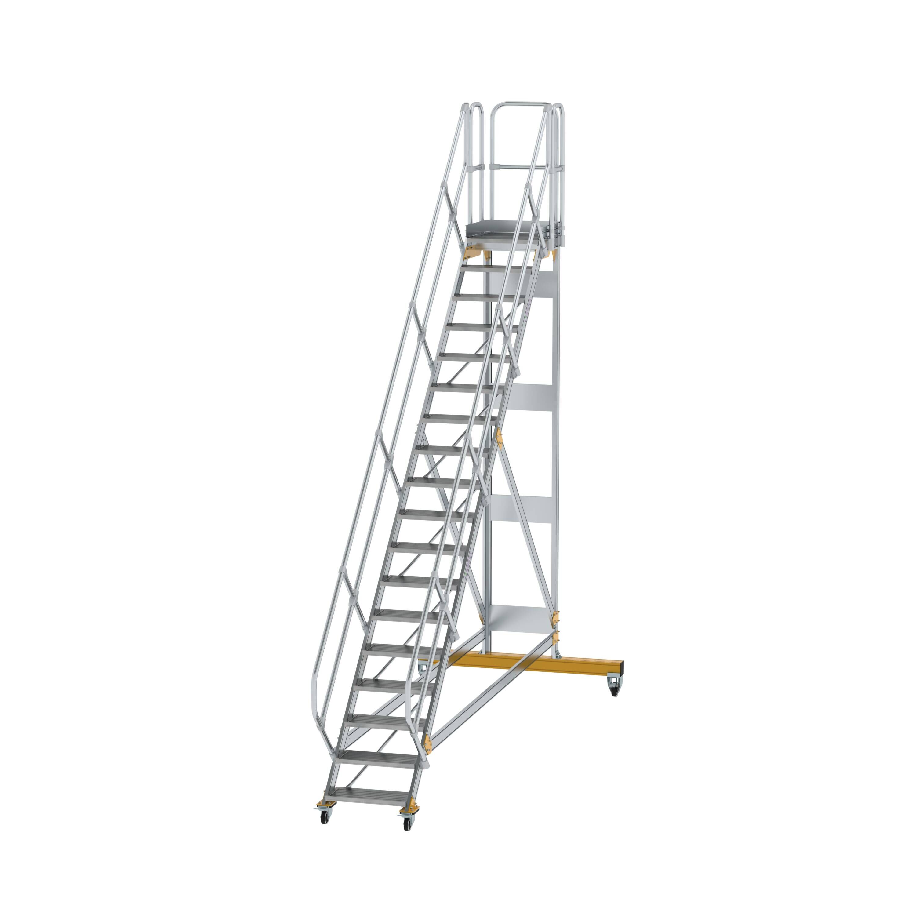MUNK6007791775762248bobbie Plattformtreppe 45° fahrbar Stufenbreite 600 mm 19 Stufen Aluminium geriffelt
