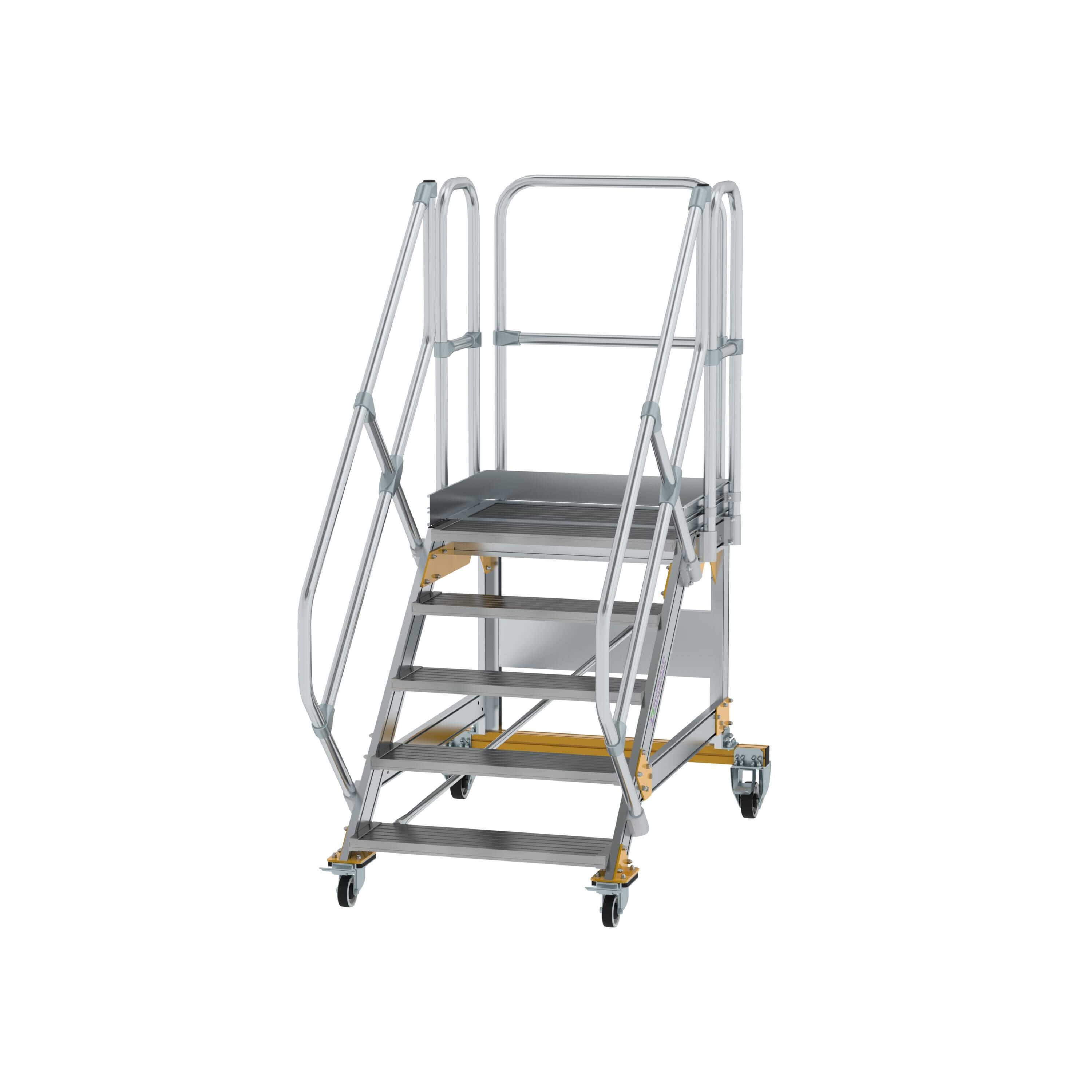 MUNK6007851775762248bobbie Plattformtreppe 45° fahrbar Stufenbreite 800 mm 5 Stufen Aluminium geriffelt