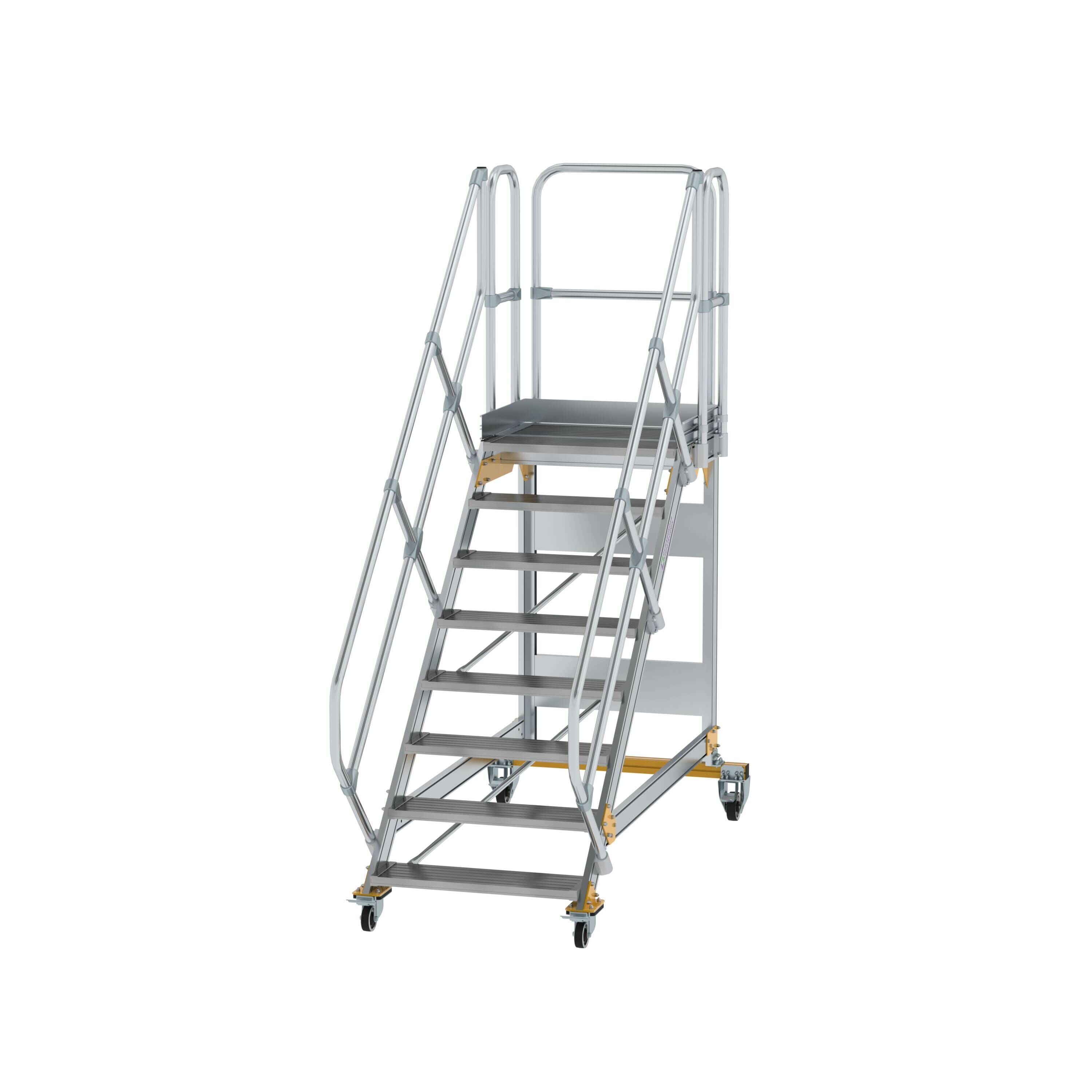 MUNK6007881775762250bobbie Plattformtreppe 45° fahrbar Stufenbreite 800 mm 8 Stufen Aluminium geriffelt