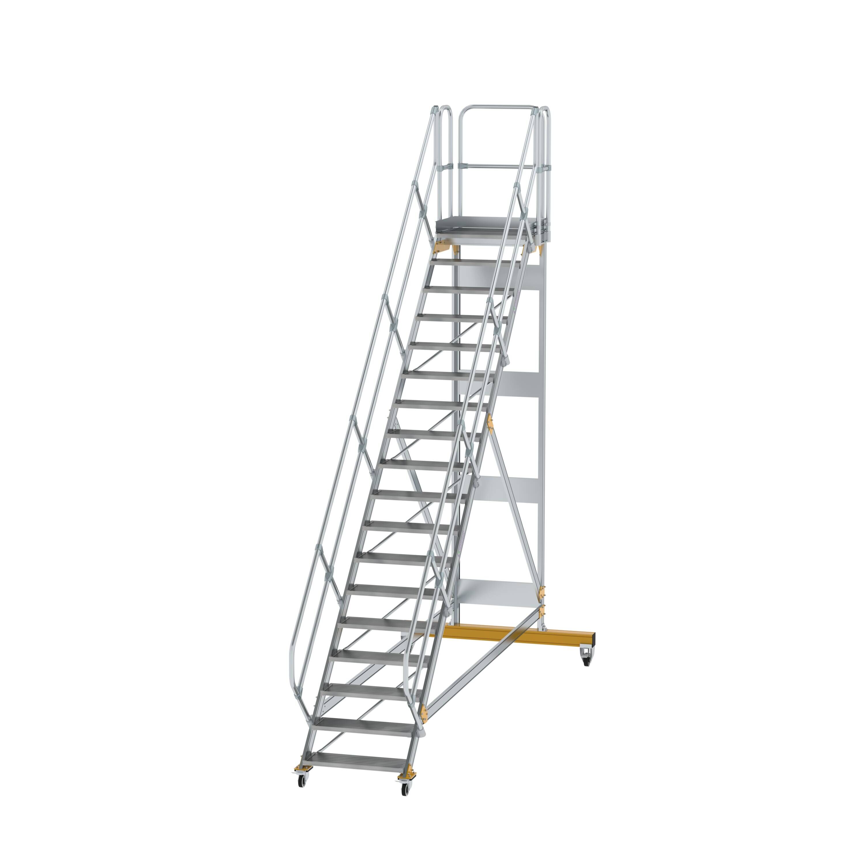 MUNK6007991775762254bobbie Plattformtreppe 45° fahrbar Stufenbreite 800 mm 19 Stufen Aluminium geriffelt