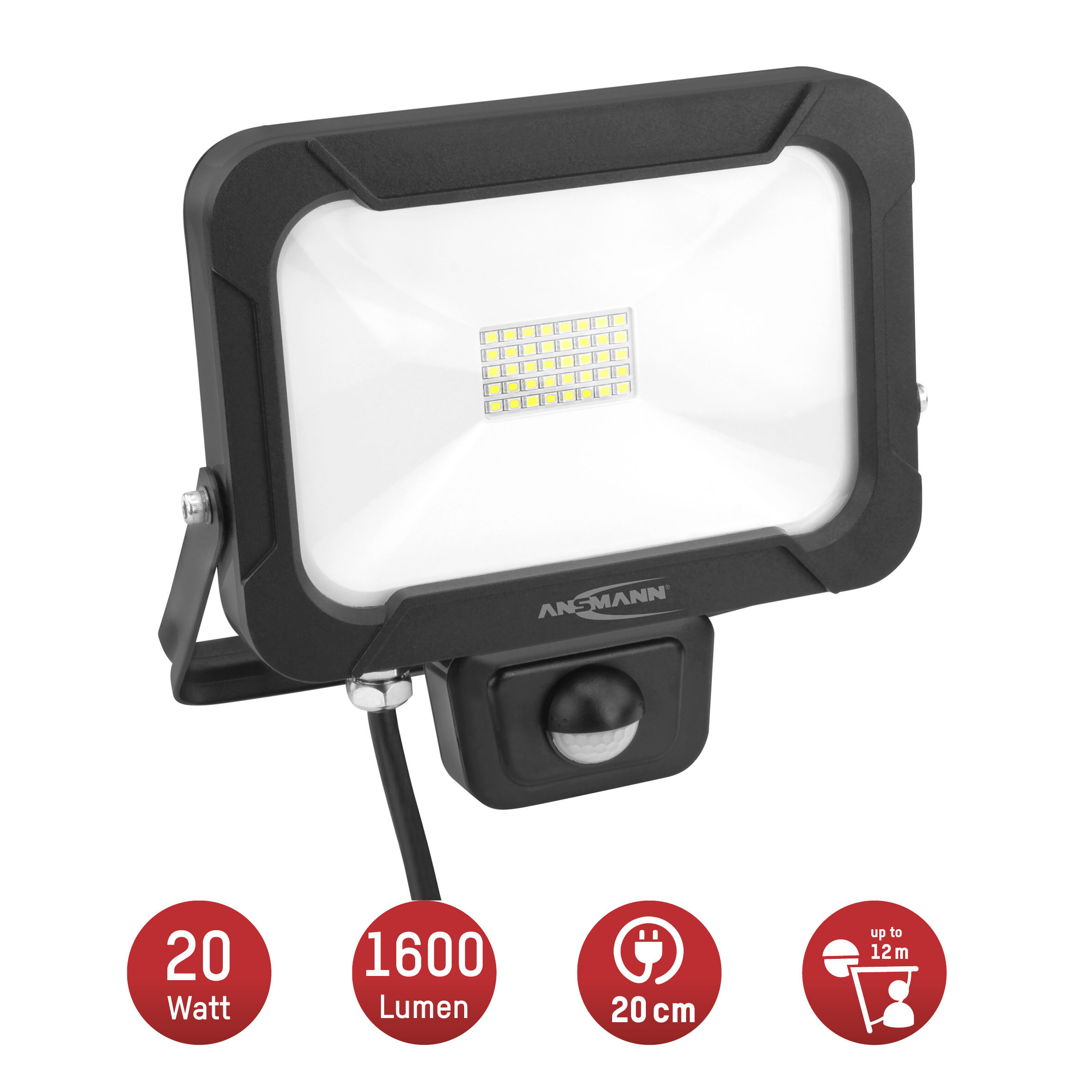 ANSMANN Wandstrahler mit Bewegungsmelder LED 20W – IP54 wetterfest