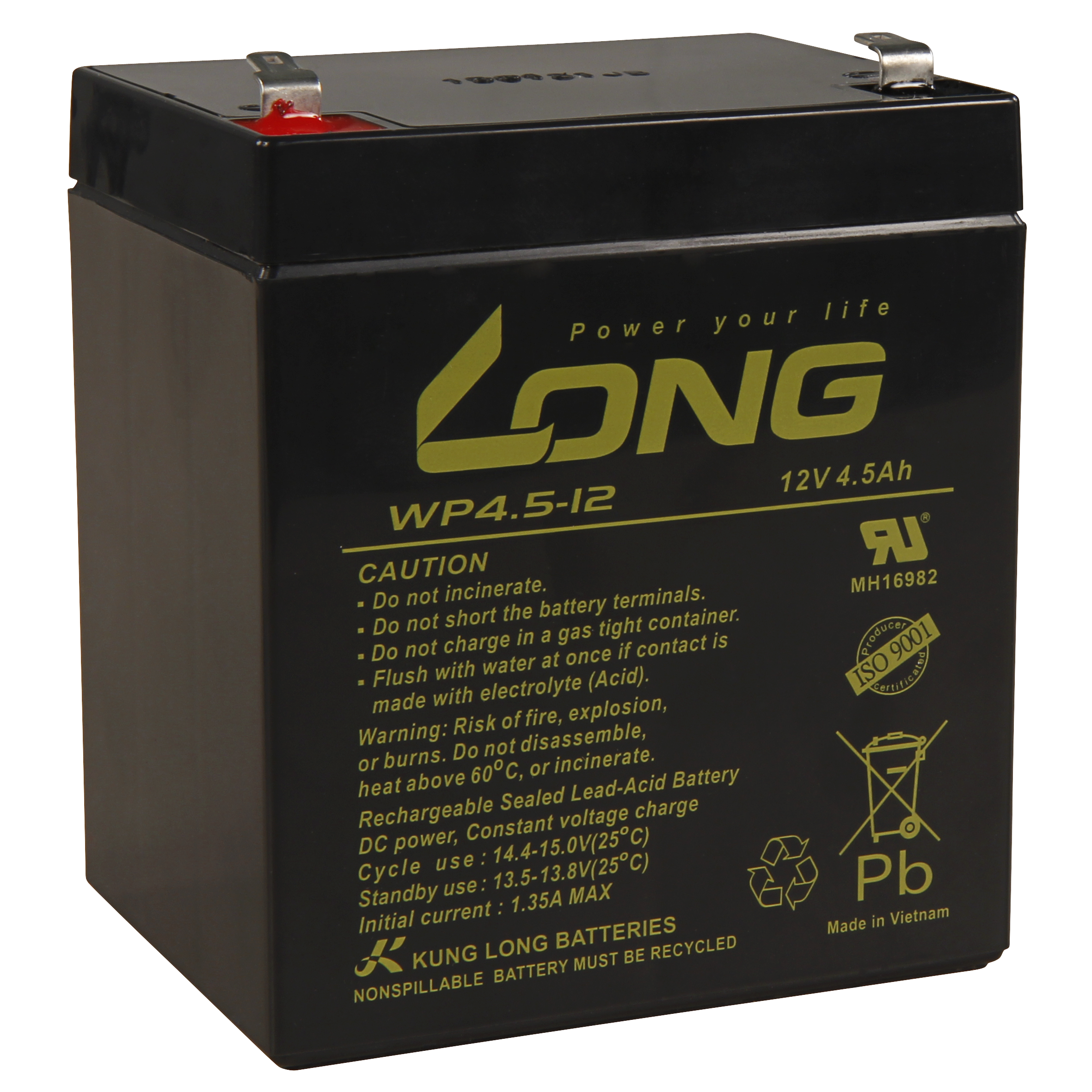 Bleiakku KUNG LONG ''WP4,5-12'' 12V/4,5Ah, 90x70x107mm, 1,62kg
