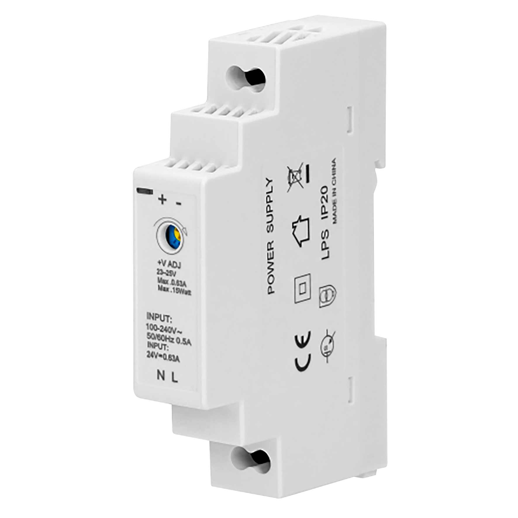 DIN-Schienen-Netzteil, 24VDC, 0,63A, 15W, 1 Modul
