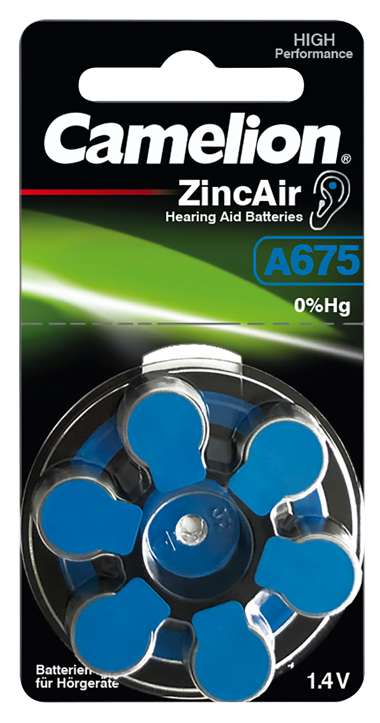 Knopfzelle CAMELION, A675, Zink-Luft, 6er-Blister