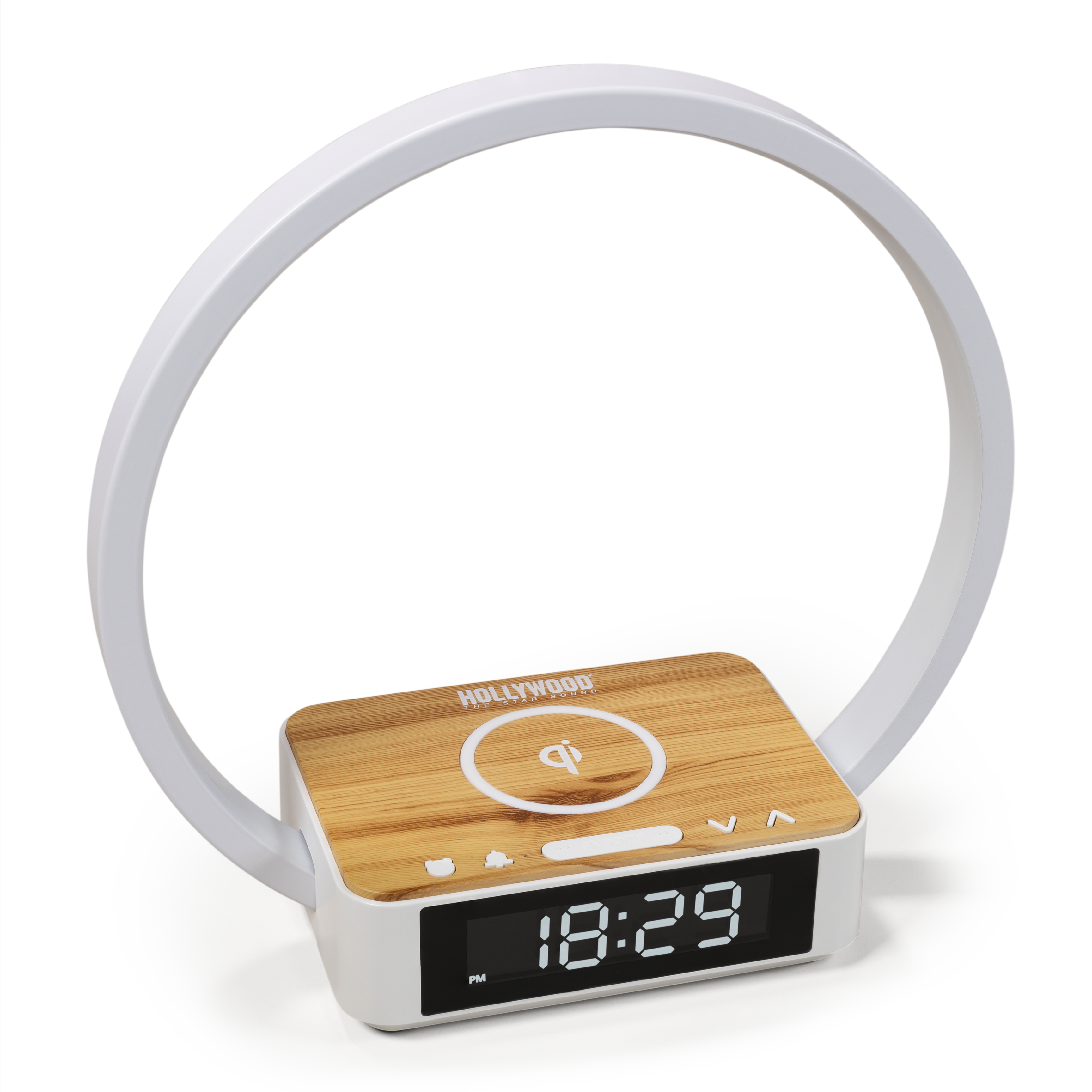 LED Nachttischleuchte HOLLYWOOD, Wireless Charger und Weckerfunktion