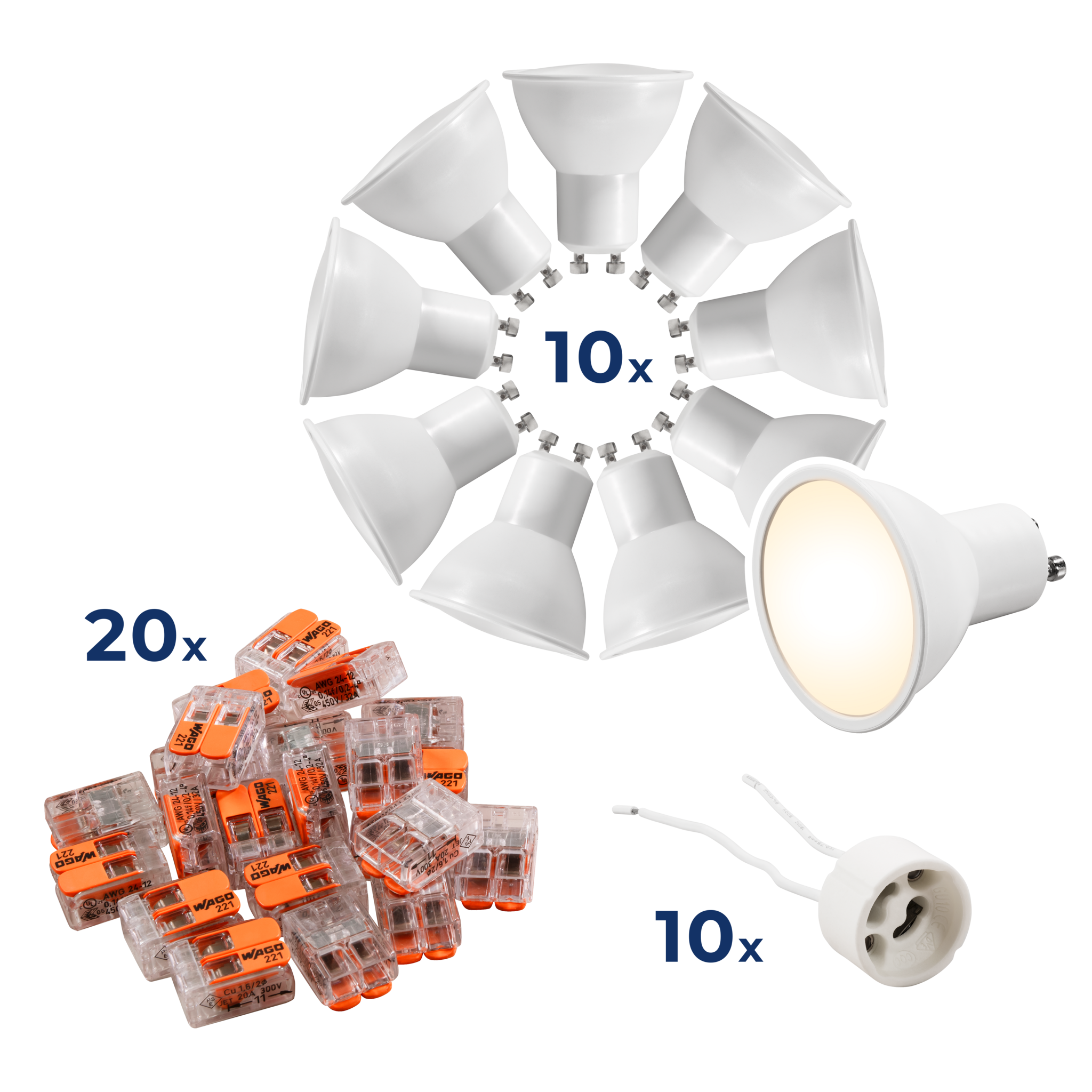 LED Strahler Komplettset McShine  10x MS 60 Fassung 20x Wago Klemme