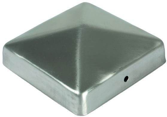 Pfostenabdeckung aus Metall. 9 x 9 cm Pyramide Edelstahl