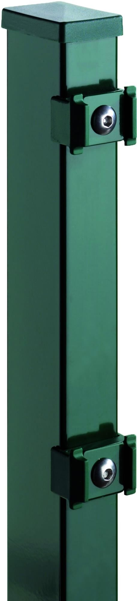 TOM ECK-Zaunpfosten RAL 6005 grün f. 1430 mm Zaun. RR60/40 x 2000 mm mit Klemmhalter
