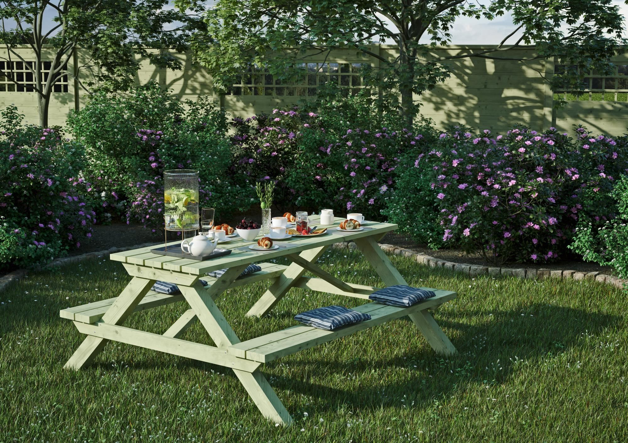 ELLA Picknicktisch rechteckig B 180 x T 170 x H 75 cm Sitzbohlen 40 mm stark