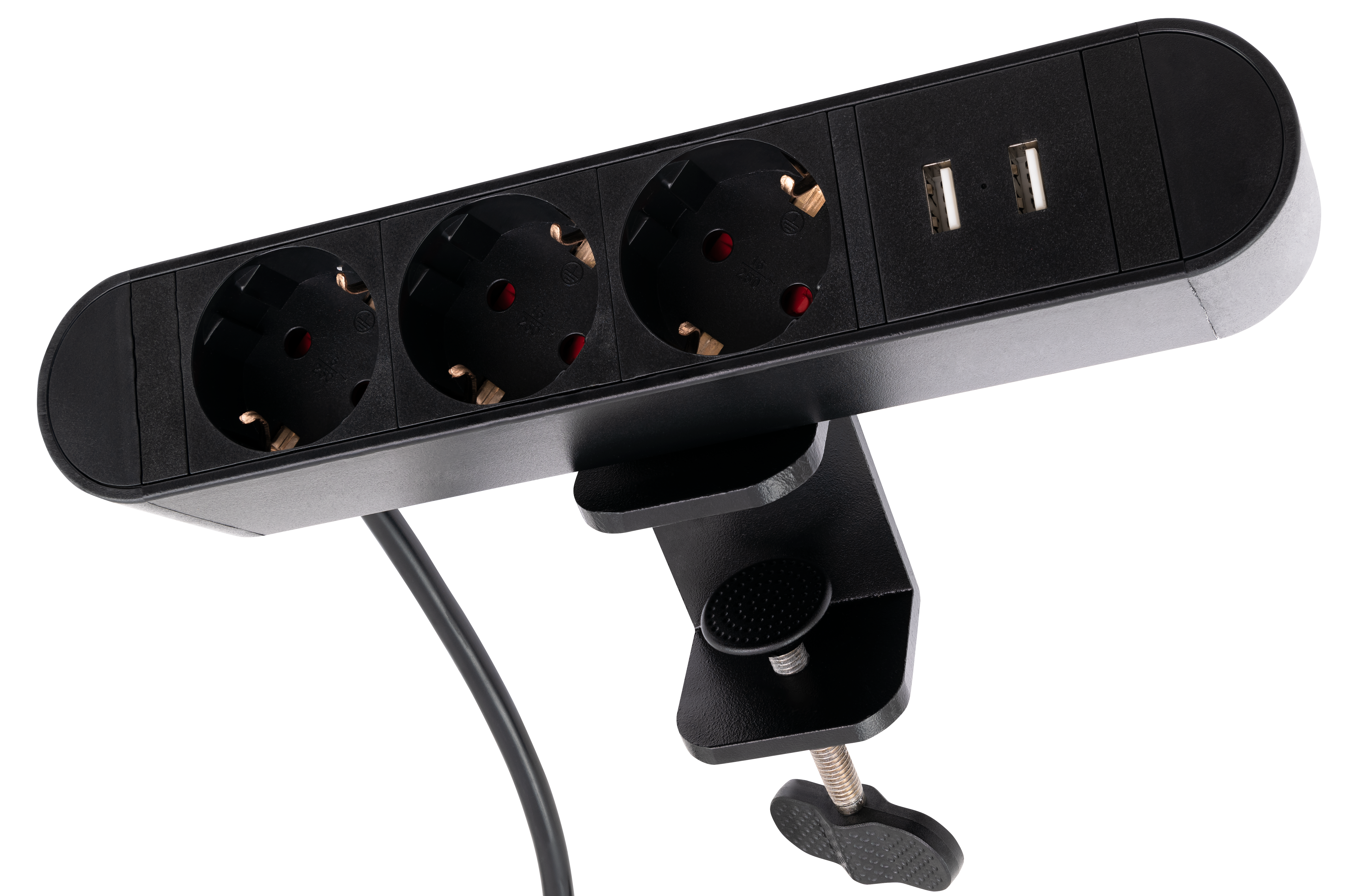 Tischsteckdose McPower ''SK-03'' 3x Steckdose, 2x USB, inkl. Tischklemme, 2m Kabel