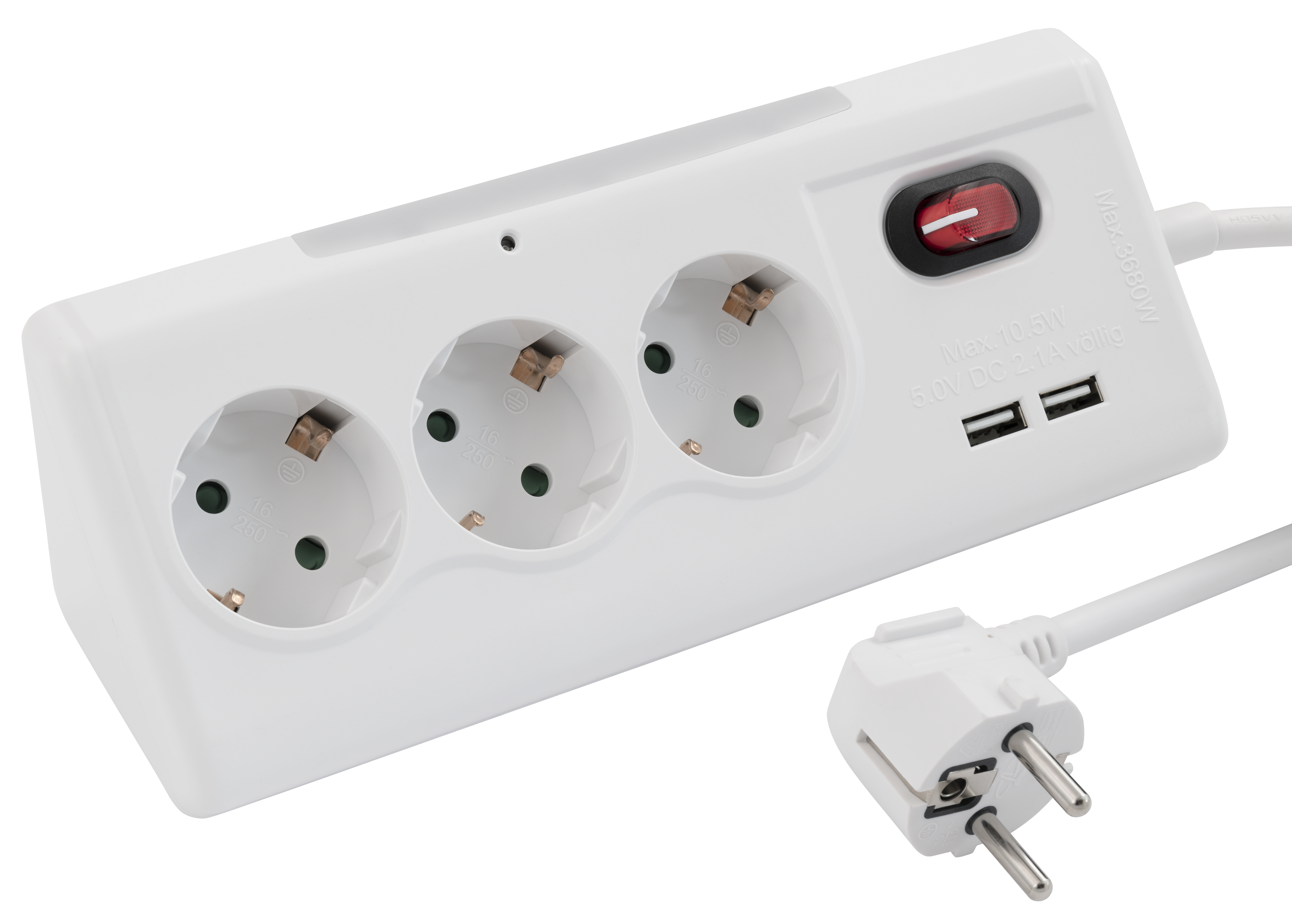 Tischsteckdose McPower ''TS-03'' 3-fach Schutzkontakt, 2x USB, mit Schalter